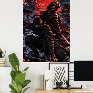 Ninja en Samurai Fantasy Kunst Japanse Krijgers Pa Poster