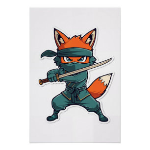 Ninja Fox Poster – Mooie Vos Kinderen Muur Kunst Perfect Poster