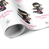 Ninja Gift Wrap Girl Pink Black Gepersonaliseerd Cadeaupapier (Rol Hoek)