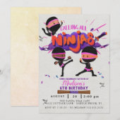 Ninja Girl Birthday Uitnodiging (Voorkant / Achterkant)
