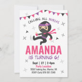 Ninja Girl Verjaardagsuitnodiging, Schattige Roze  Kaart (Voorkant)