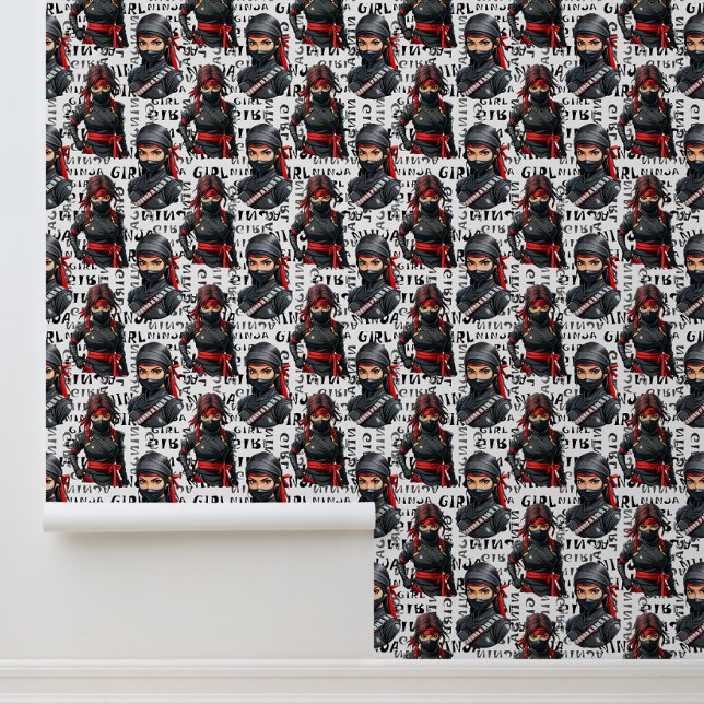 Ninja Girls Anime With Text Pattern Design Behang (Creator heeft geüpload)