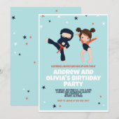 Ninja Gymnastique Twin Birthday Party Invitation (Devant / Derrière)