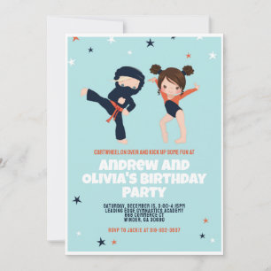 Ninja Gymnastique Twin Birthday Party Invitation