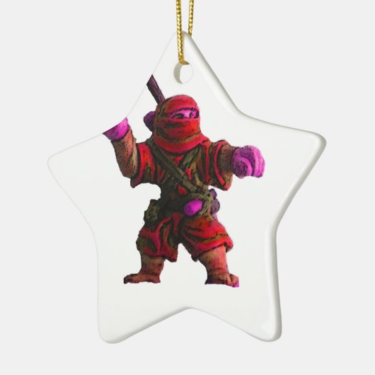 Ninja in het rood keramisch ornament (Links)