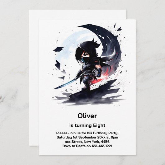 Ninja Invitation d'anniversaire (Devant / Derrière)