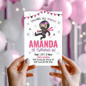 Ninja Invitation d'anniversaire fille, karaté rose