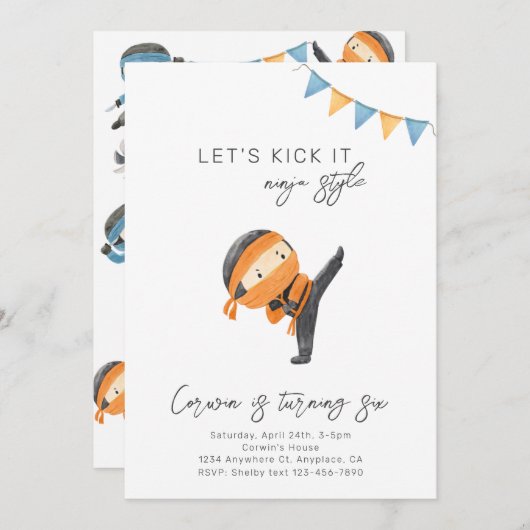 Ninja Invitation d'anniversaire | Ninja Party Invi (Devant / Derrière)