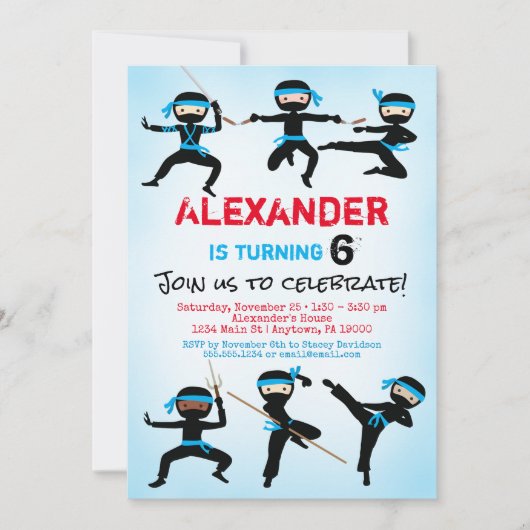 Ninja Invitation Ninja Boy Birthday Invite Kaart (Voorkant)
