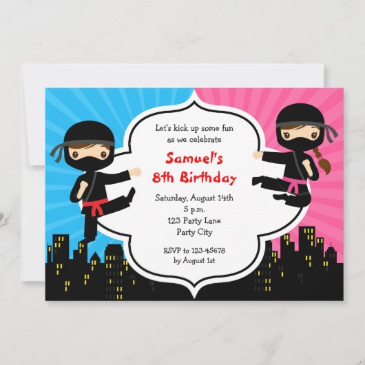 Ninja Invitations Anniversaire Garçon Girl Twins S (Devant)