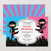 Ninja Invitations Anniversaire Garçon Girl Twins S (Devant / Derrière)
