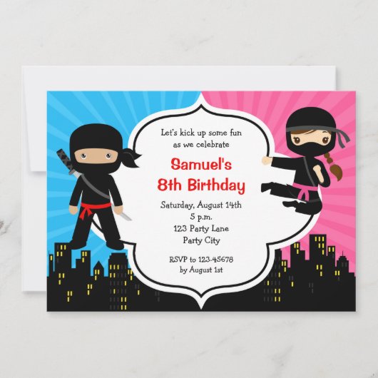 Ninja Invitations Anniversaire (Garçon Jumelles Ju (Devant)