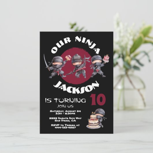 Ninja Karate Cake Warrior Verjaardagsfeestje Kaart (Staand voorkant)