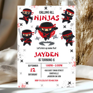 Ninja Karate Kids Jongens Verjaardagsfeest Uitnodi Kaart