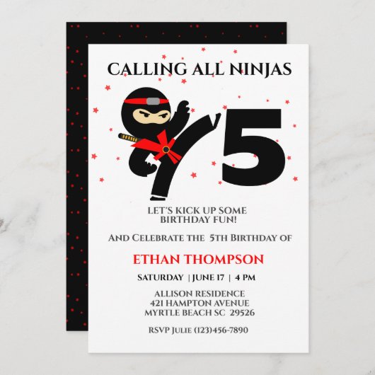 Ninja Karate Verjaardag Custom Age Party Uitnodigi Kaart (Voorkant / Achterkant)