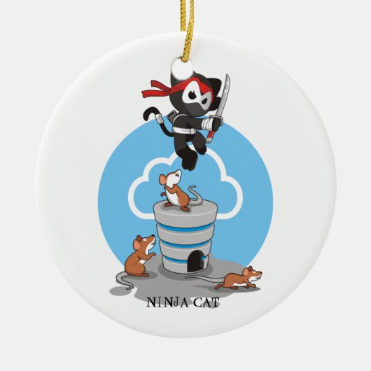 Ninja-Kat met muizen Keramisch Ornament (Voorkant)