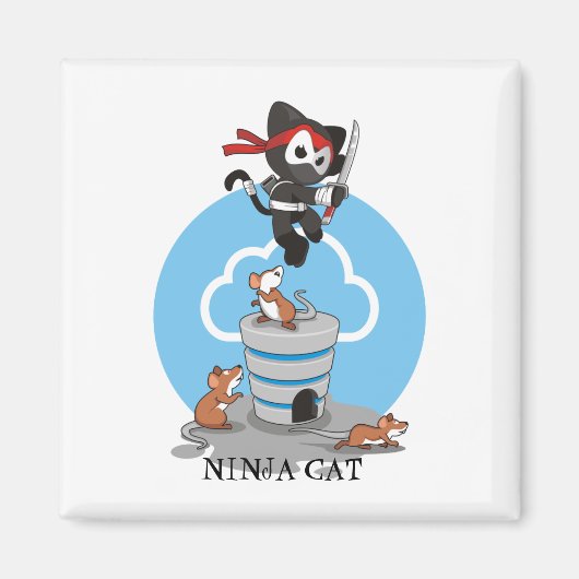 Ninja-Kat met muizen Magneet (Voorkant)