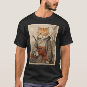 Ninja Kat Samurai Kunst Oud Japan Zwaardgevecht T-shirt