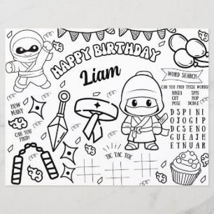 Ninja Kleurplaat Placemat Warrior Party Activiteit