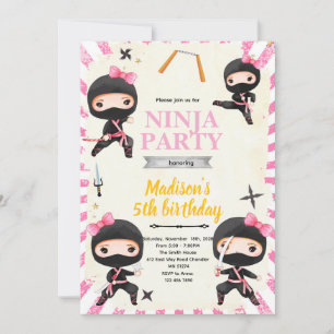 Ninja meisje verjaardagsfeest uitnodiging