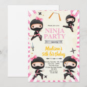 Ninja meisje verjaardagsfeest uitnodiging (Voorkant / Achterkant)