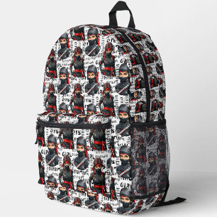 Ninja Meisjes Anime Met Tekst Patroon Ontwerp Bedrukte Rugzak