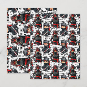 Ninja Meisjes Anime Met Tekst Patroon Ontwerp Briefkaart