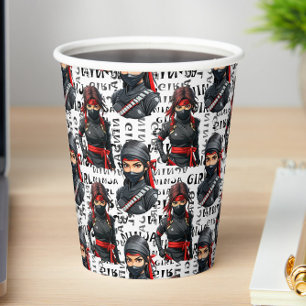 Ninja Meisjes Anime Met Tekst Patroon Ontwerp Papieren Bekers