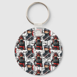 Ninja Meisjes Anime Met Tekst Patroon Ontwerp Sleutelhanger