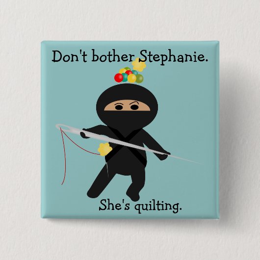 Ninja met naaigarens vierkante button 5,1 cm (Voorkant)