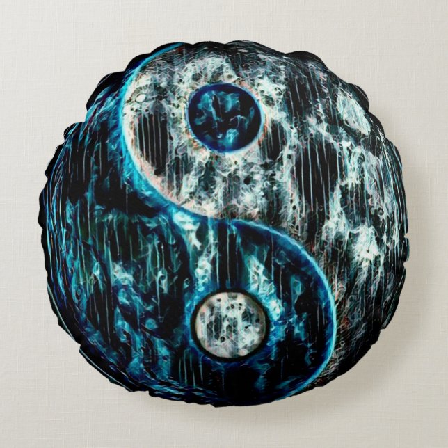 Ninja Nomad Dark Chi Yin Yang Symbool Rond Kussen (Voorkant)
