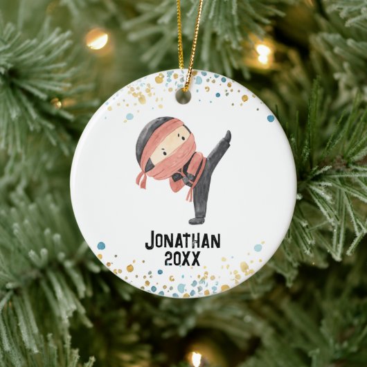 Ninja Ornament, Schattigee Karate Kinder Kerst Keramisch Ornament (Boom)