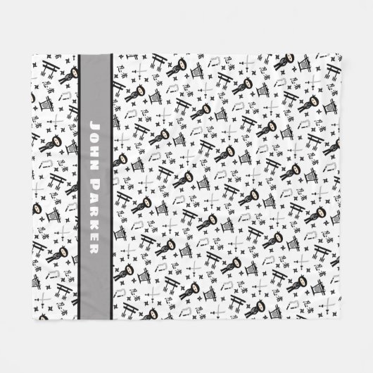 Ninja-patroondeken met naam, zwarte grijs fleece deken (Voorkant (Horizontaal))