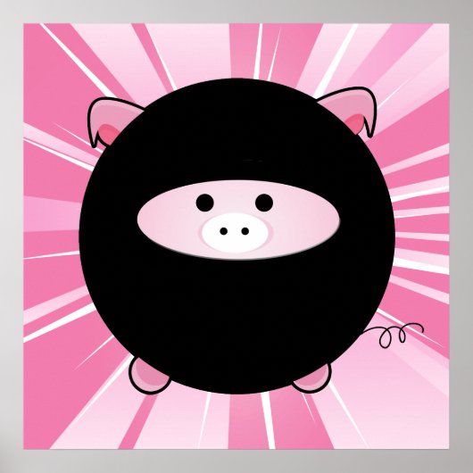 Ninja Pig op roze Poster (Voorkant)