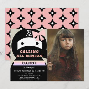 Ninja Pink & Black Girl Foto Verjaardag Kaart