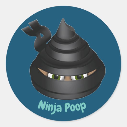 Ninja Poop Emoji Ronde Sticker (Voorkant)