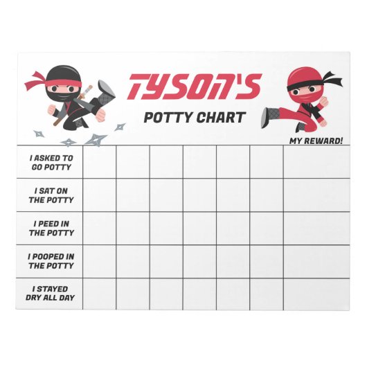 Ninja Potty Chart Gepersonaliseerde naam en taken Notitieblok (Voorkant)