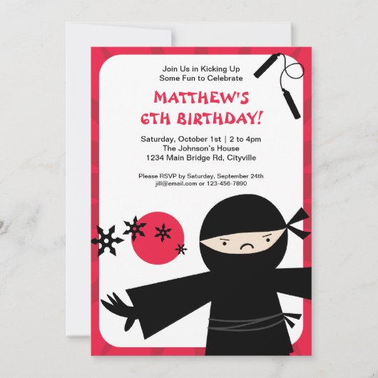 Ninja Power Red Uitnodiging (Voorkant)