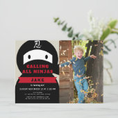 Ninja Red & Black Boy Foto Verjaardag Kaart (Staand voorkant)