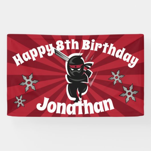 Ninja Samurai Gepersonaliseerde Gelukkige Verjaard Spandoek (Horizontaal)