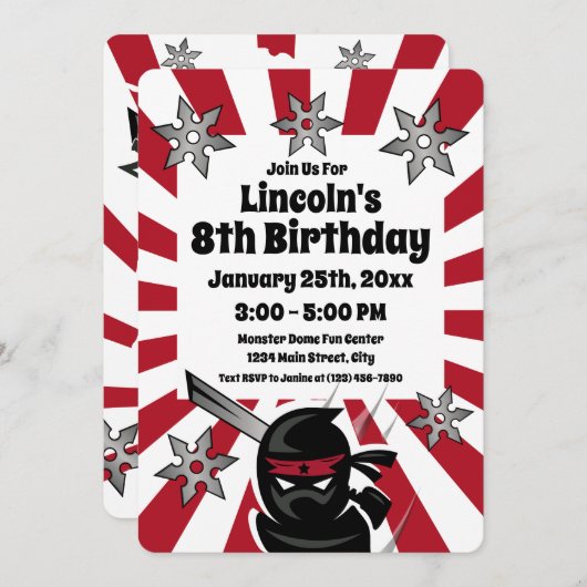 Ninja Samurai Warrior Kids Verjaardagsfeest Uitnod Kaart (Voorkant / Achterkant)