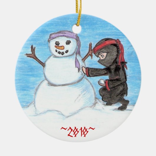 Ninja Snowman Keramisch Ornament (Voorkant)
