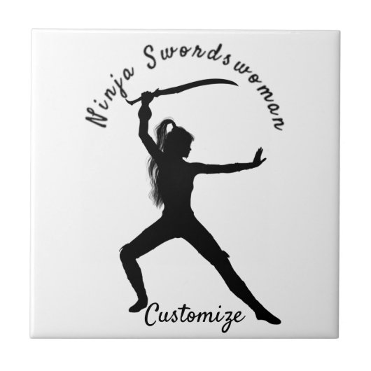 Ninja Szwaardvrouw Silhouette Thunder_Cove Tegeltje (Voorkant)