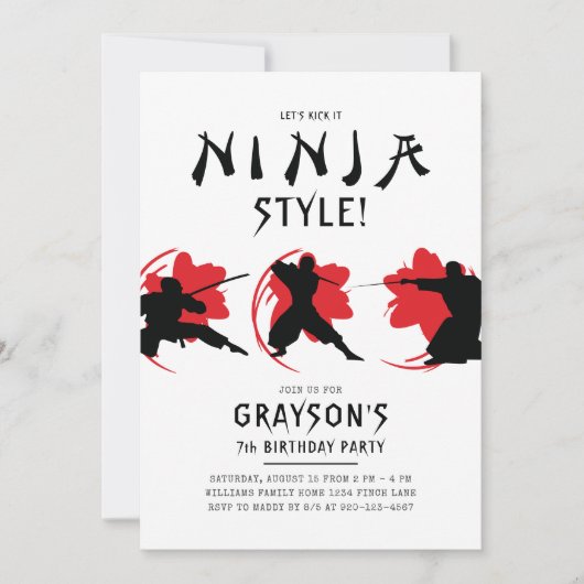 Ninja Theme Birthday Party Kaart (Voorkant)