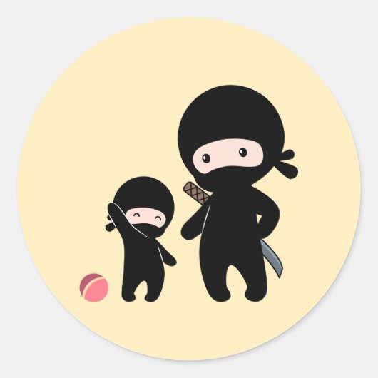 Ninja Vader en Kind op Geel Ronde Sticker (Voorkant)