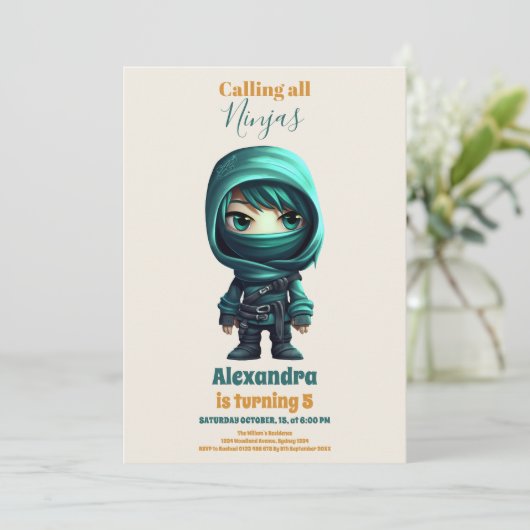 Ninja Verjaardag Karate Party Kaart (Staand voorkant)