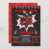 Ninja verjaardagsuitnodiging, Karate Ninja Feestje Kaart (Voorkant / Achterkant)