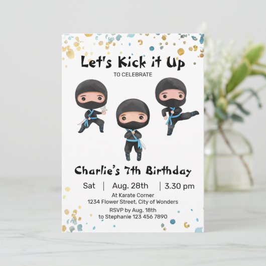 Ninja verjaardagsuitnodiging - Ninja Party Kaart (Staand voorkant)