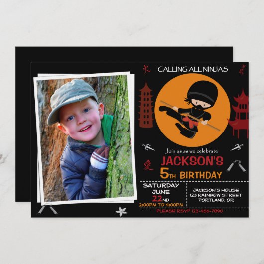 Ninja verjaardagsuitnodiging Ninja-strijder Kaart (Voorkant / Achterkant)