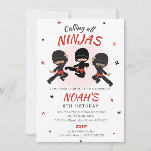 Ninja-verjaardagsuitnodiging - Rode Karate-feestje Kaart